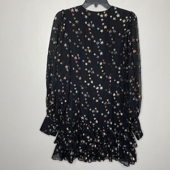 YUMI KIM Scarlett Dress Womens 6 Black Metallic Star Mini Long Sleeve Runs Small - Picture 7 of 12